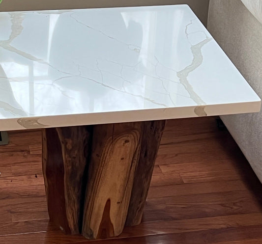 Stone Top Accent Table with Tree Base